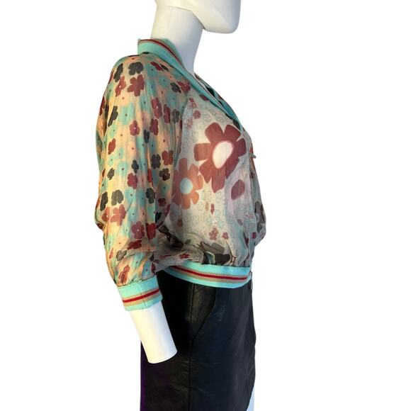 PLEIN SUD NWT Floral Silk Sheer Zip-Up Bomber Style Blouse FR 40 US 8 - Picture 4 of 7